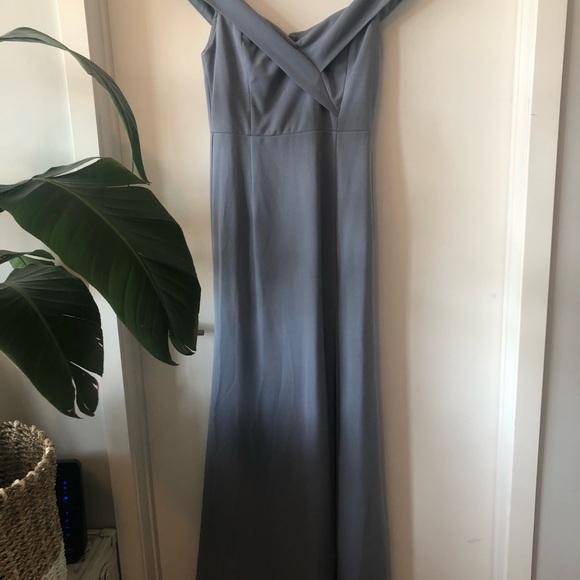 Off-the-Shoulder Blue Grey Dress - Picture 4 of 6